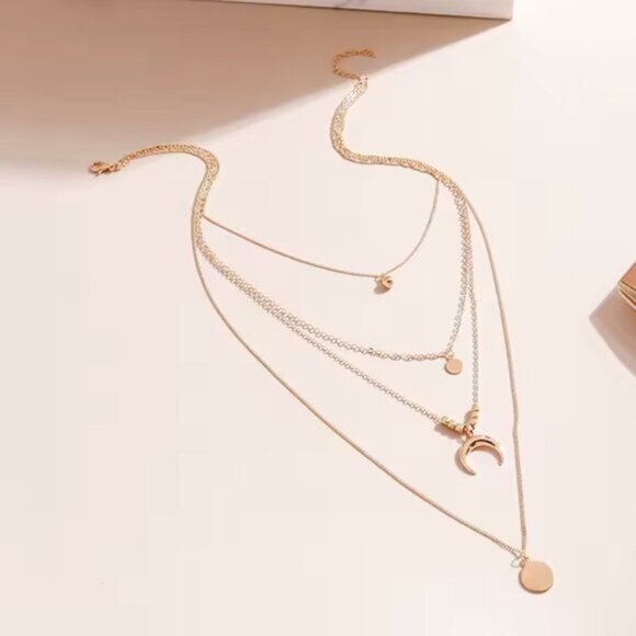 14K Gold filled Sun Moon Layering Necklace - Picture 2 of 4